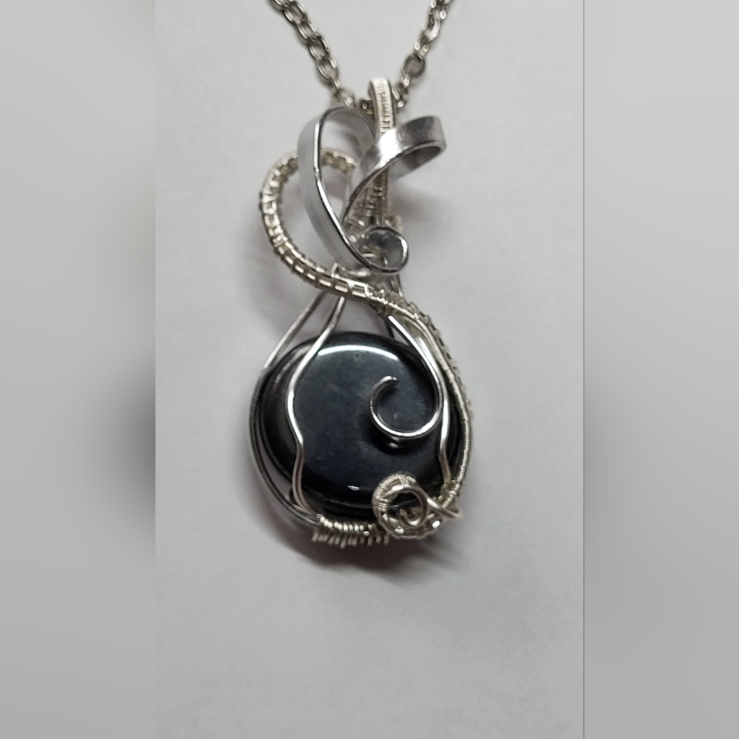 New Wrapped Wire Black Hematite Pendant Only